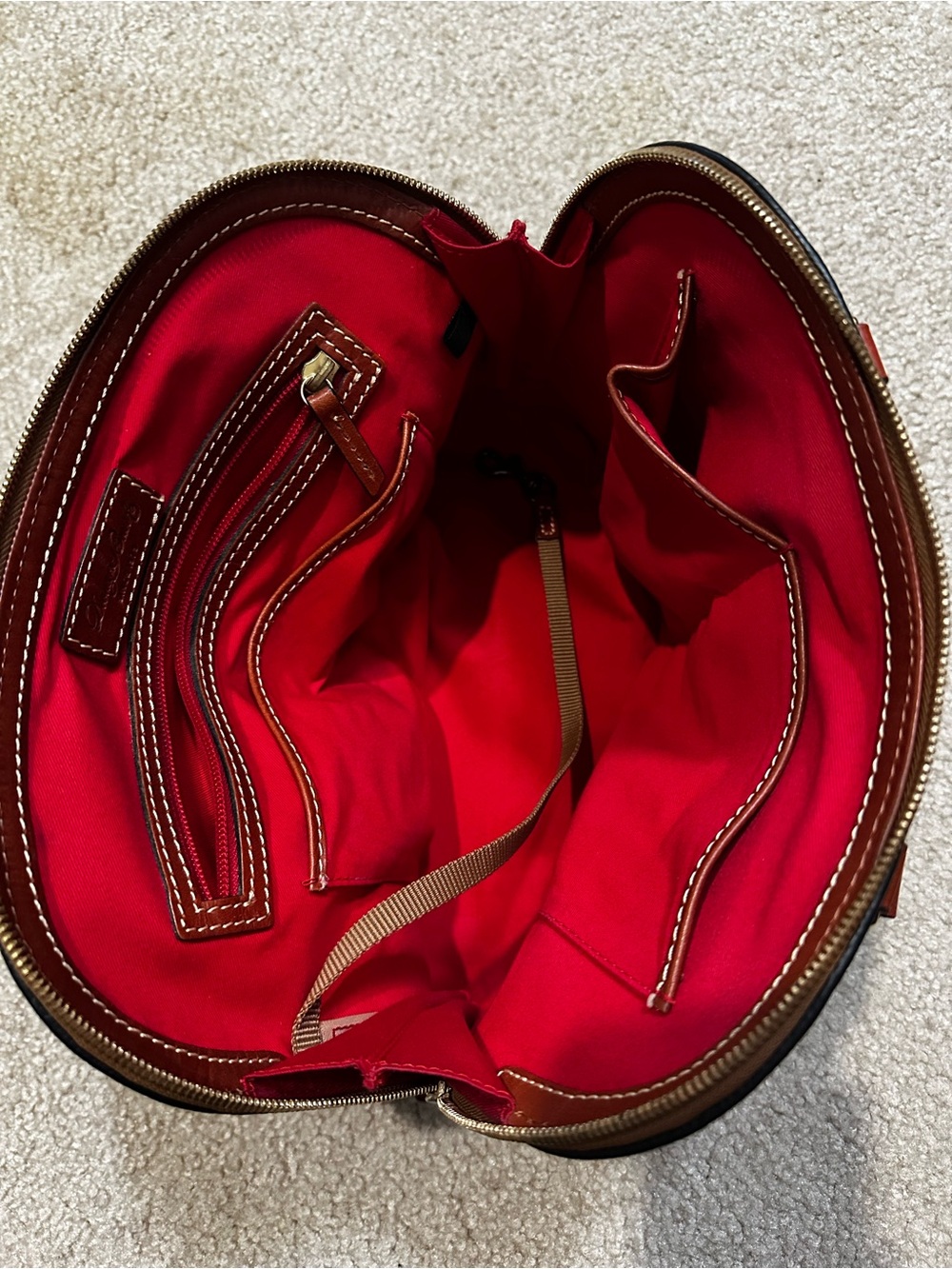 Dooney & Bourke Black Pebble Leather Tote with Brown Trim - Picture 3 of 4